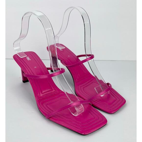 EUC Zara HEELED SANDALS W/ THIN STRAPS PINK Bloggers Fav Barbicore 39 (8/8.5) - Picture 1 of 8